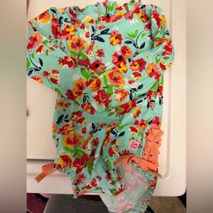 Ruffle Butts Aqua Floral Swimsuit
